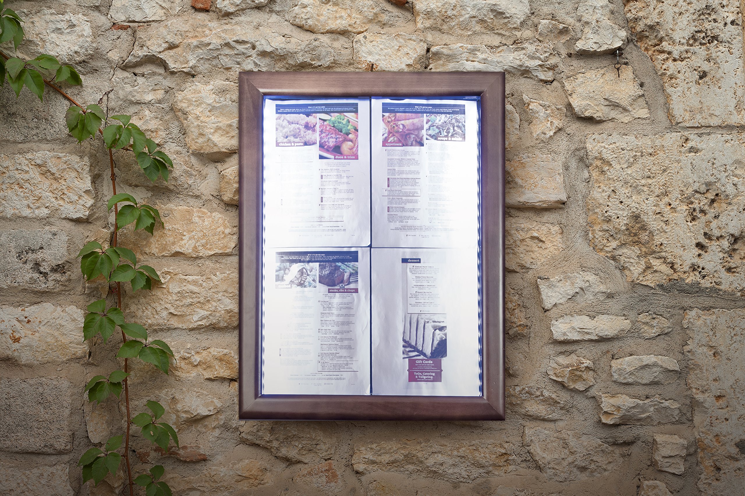 SECURIT - Pizarra LED Classic cristal pantalla de información - 4 x A4 (A2) | 68,5 x 53 x 5,5 cm, marco de Marrón (mcs - 4 a4-wldb), color marrón