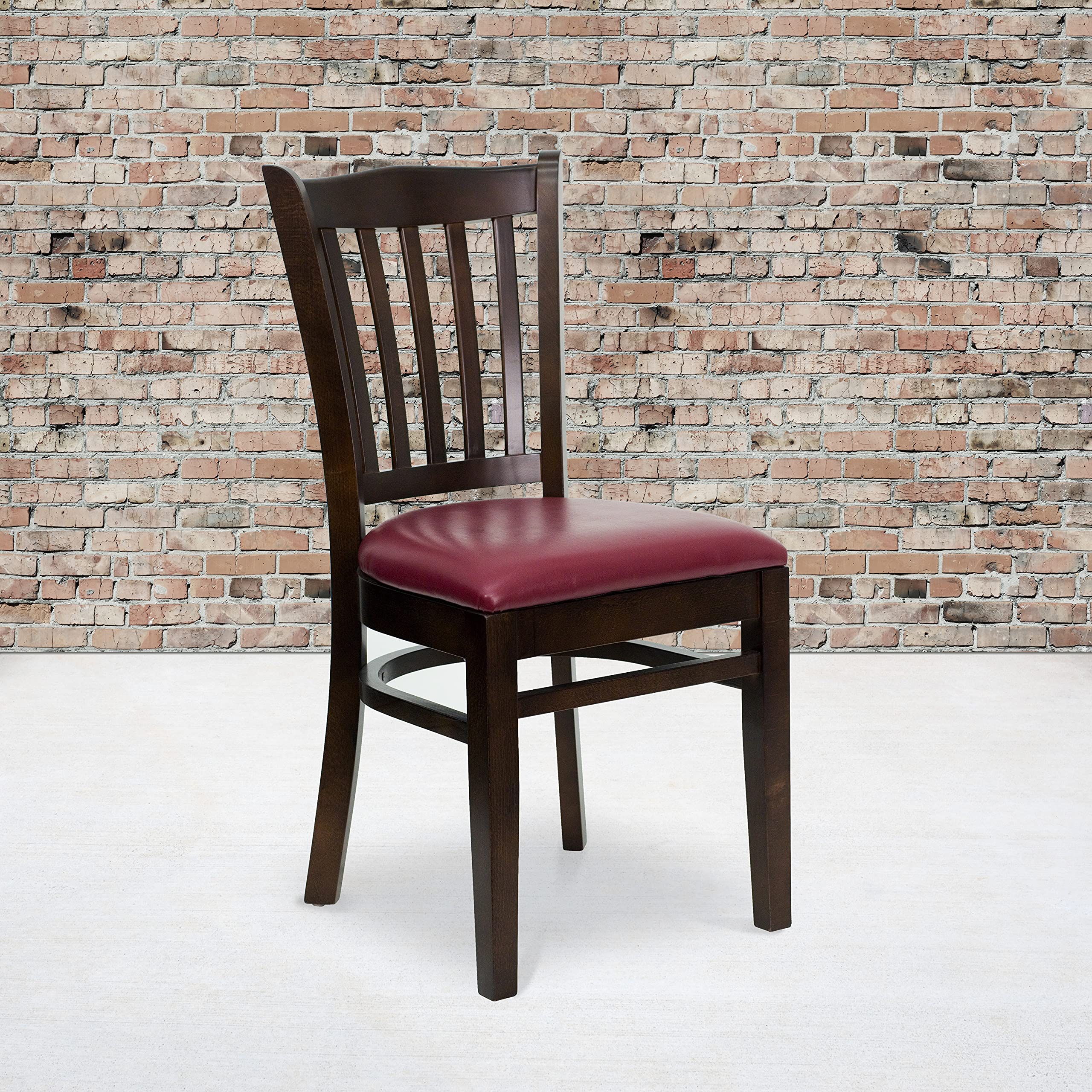 EMMA + OLIVER Vertical Slat Back Walnut Wood Chair, Burgundy Vinyl Seat