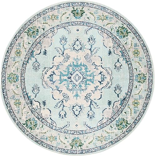 Miniatura 450 de Safavieh Tapete de área grande, colección Monaco, 11 pies x 15 pies, azul marino y celeste, diseño desgastado de medallón, no desprende pelusa