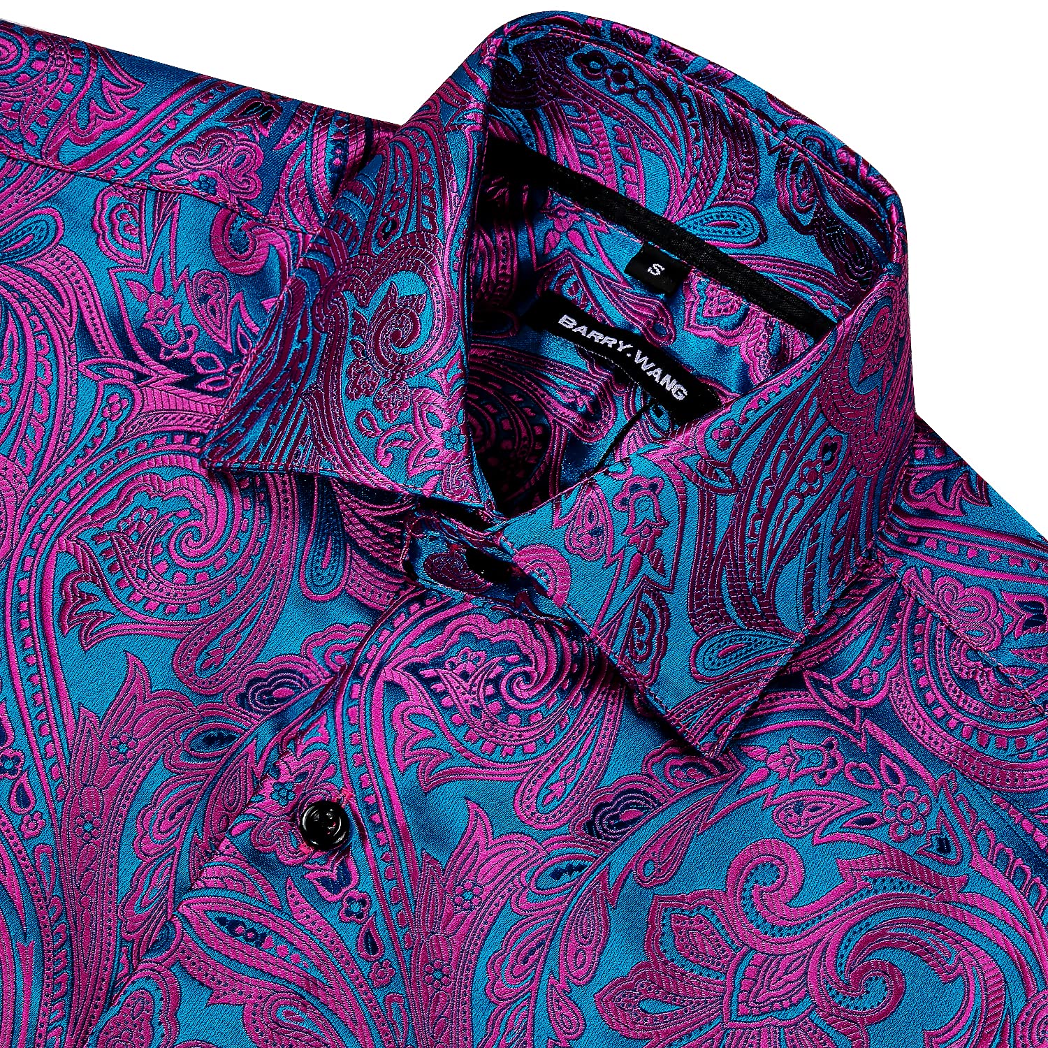 Barry.Wang Men's Paisley Shirt Bequemer Schnitt für große und große Männer Seide Jacquard Business Hochzeit Freizeithemd für Männer
