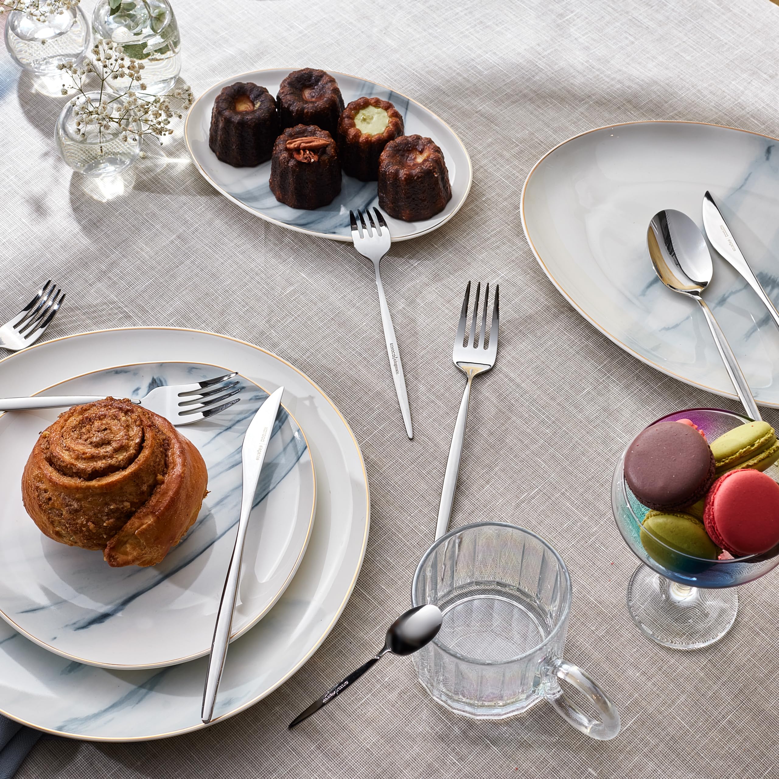 Karaca Lizbon Bestecksets - 18/10 Edelstahl Besteck Set für 12 Personen Spülmaschinenfest Rostfrei Besteckset 60-teilig Silberbesteck, Löffel, Messer und Gabel Set Premium Essbesteck - Platin