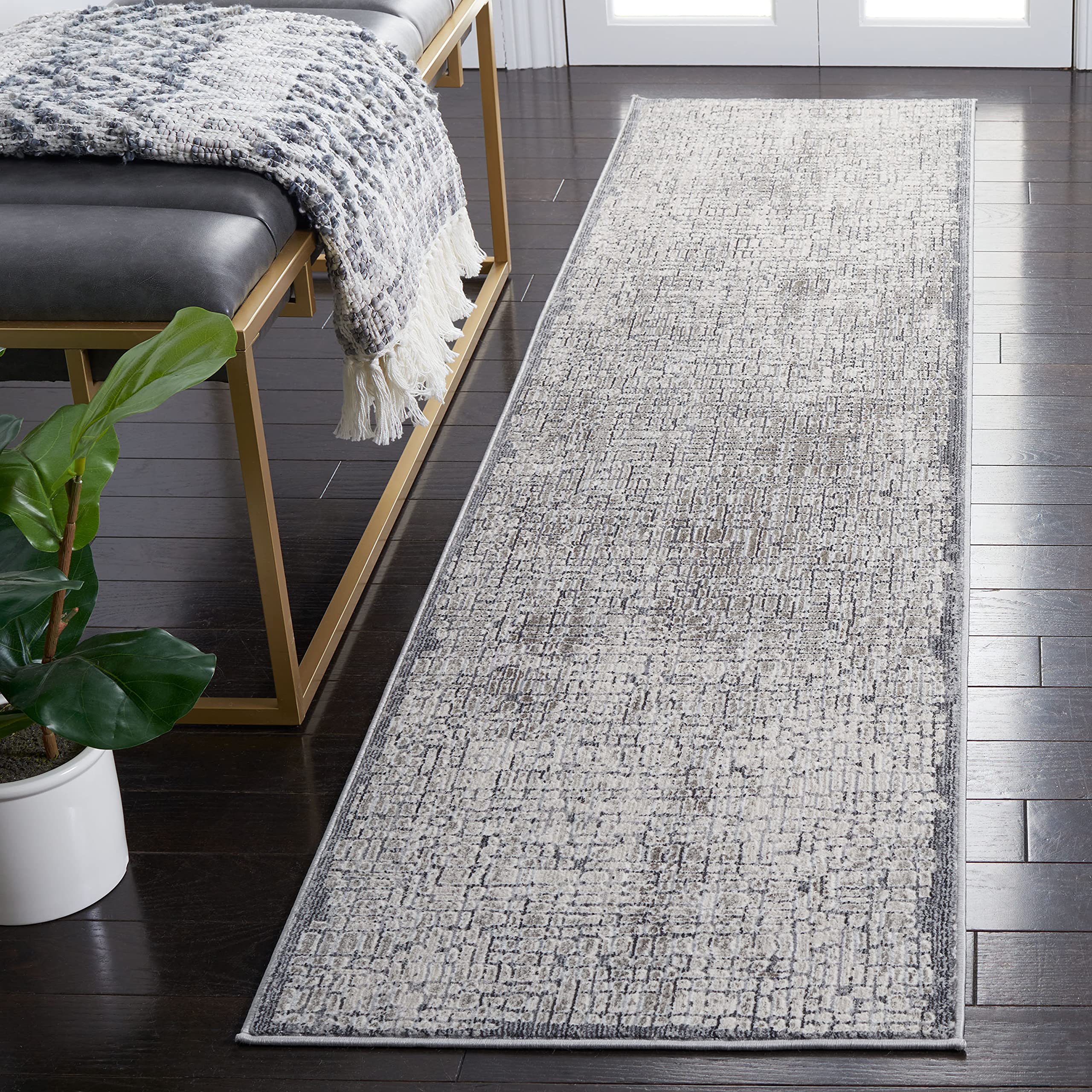 SAFAVIEH History Collection Runner Rug - 3' x 10', Ivory & Dark Grey, Modern Design, Non-Shedding & Easy Care, Ideal for High Traffic Areas in Living Room, Bedroom (HIS520A)