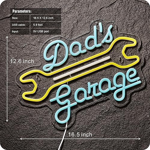 Miniatura 5 de Letrero de neón de garaje para decoración de pared, luz LED de garaje para papá, para taller de reparación de automóviles, taller, cueva de hombre,