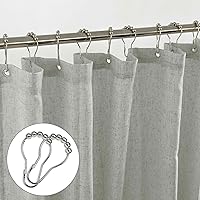 Vista 4 de Cortina de ducha KOUFALL de tela de lino impermeable gris para baño 72x80 pulgadas de largo