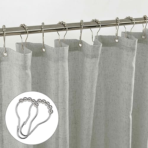 Miniatura 4 de KOUFALL Cortina de ducha gris de 96 pulgadas, tela de lino natural, cortinas de ducha extra largas de gran tamaño para baño con ganchos, 72 x 96