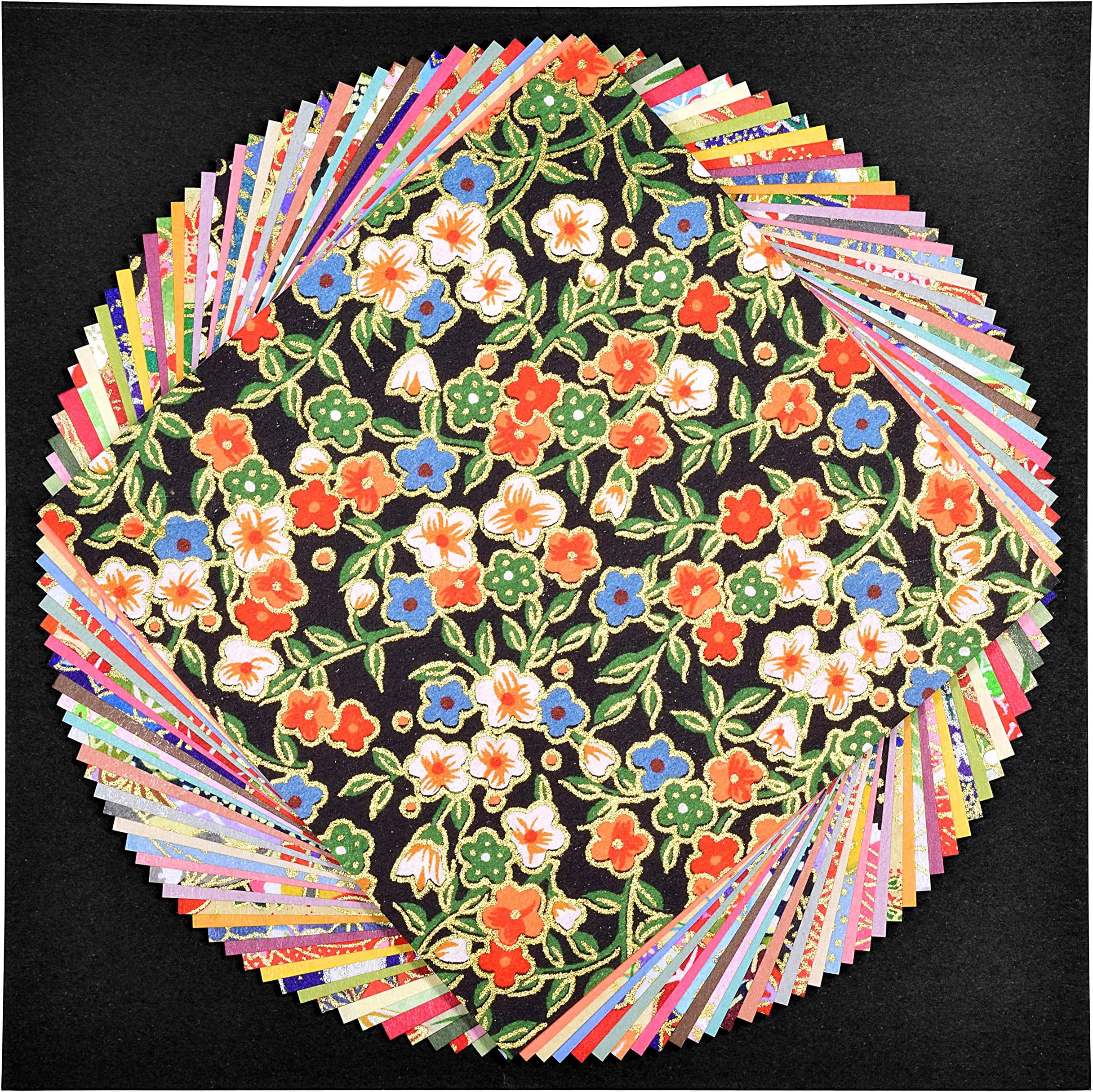Japanese Mino Washi Traditional Chiyogami Washi Paper, Colorful Yuzen Origami Paper, Assorted Design, 3.93 in 40 Sheets