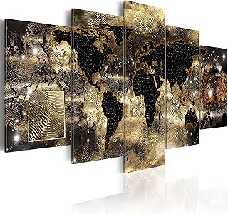 murando Quadro su Vetro Acrilico Mappamondo 200x100 cm 5 pezzi Quadro Moderno Impreso Stampa Immagini Murale Fotografia Decorazione da Parete nero oro marrone k-A-0008-k-n