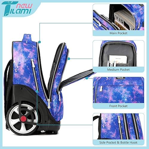 Miniatura 4 de NEW TILAMI Mochila con ruedas de 19 pulgadas para adolescentes, mochila con ruedas para computadora portátil, mochila para libros, bolsa de viaje