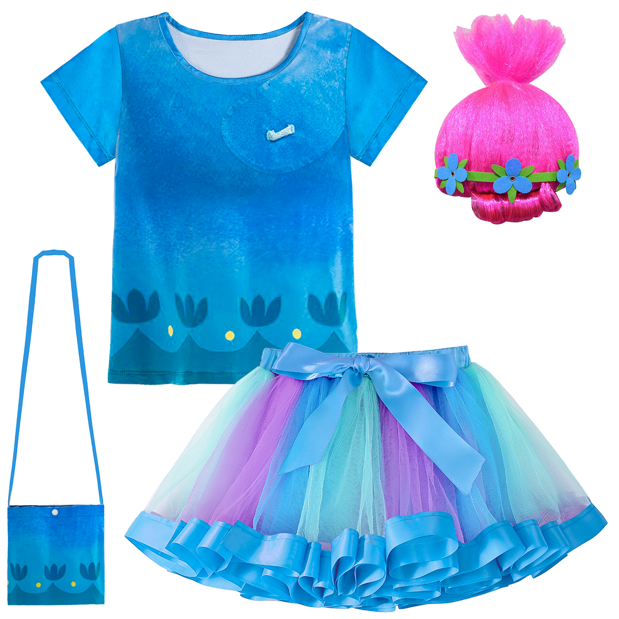 Vestido tutu arcoíris para niñas con disfraz Poppy miniatura 7