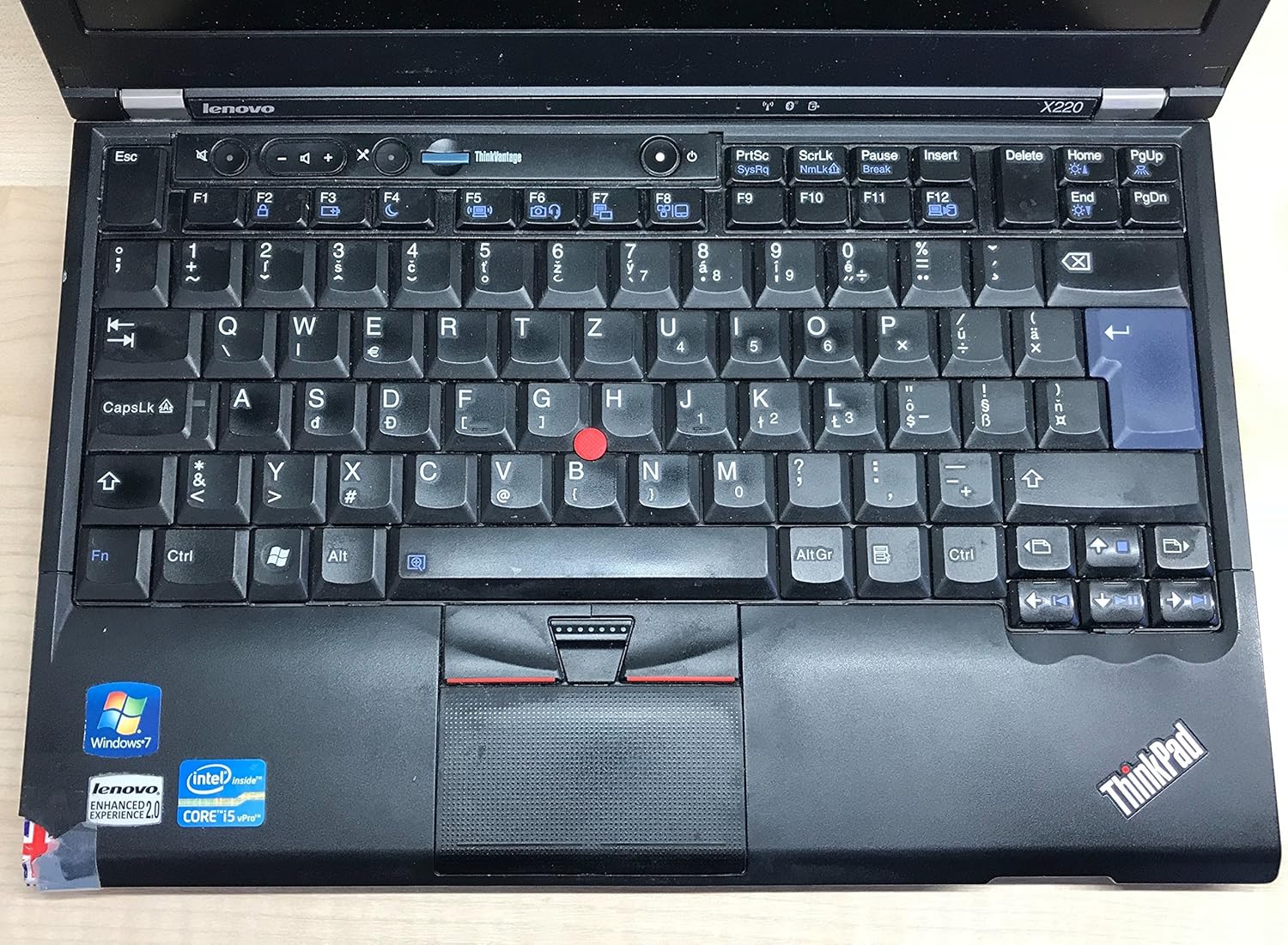 Close-up of Lenovo ThinkPad X220 keyboard and TrackPoint