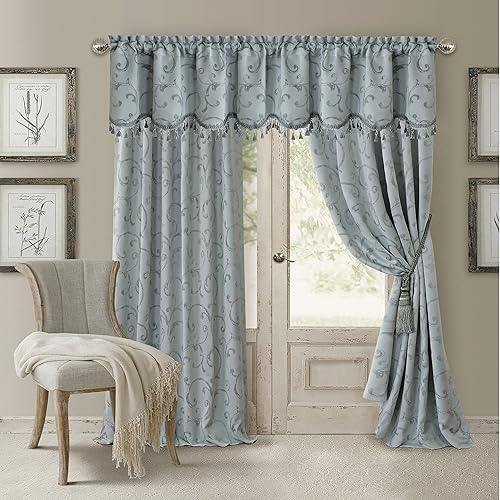 Miniatura 2 de Elrene Home Fashions Mia - Cortina opaca para ventana de jacquard, 52 x 84 pulgadas (1 panel), color azul