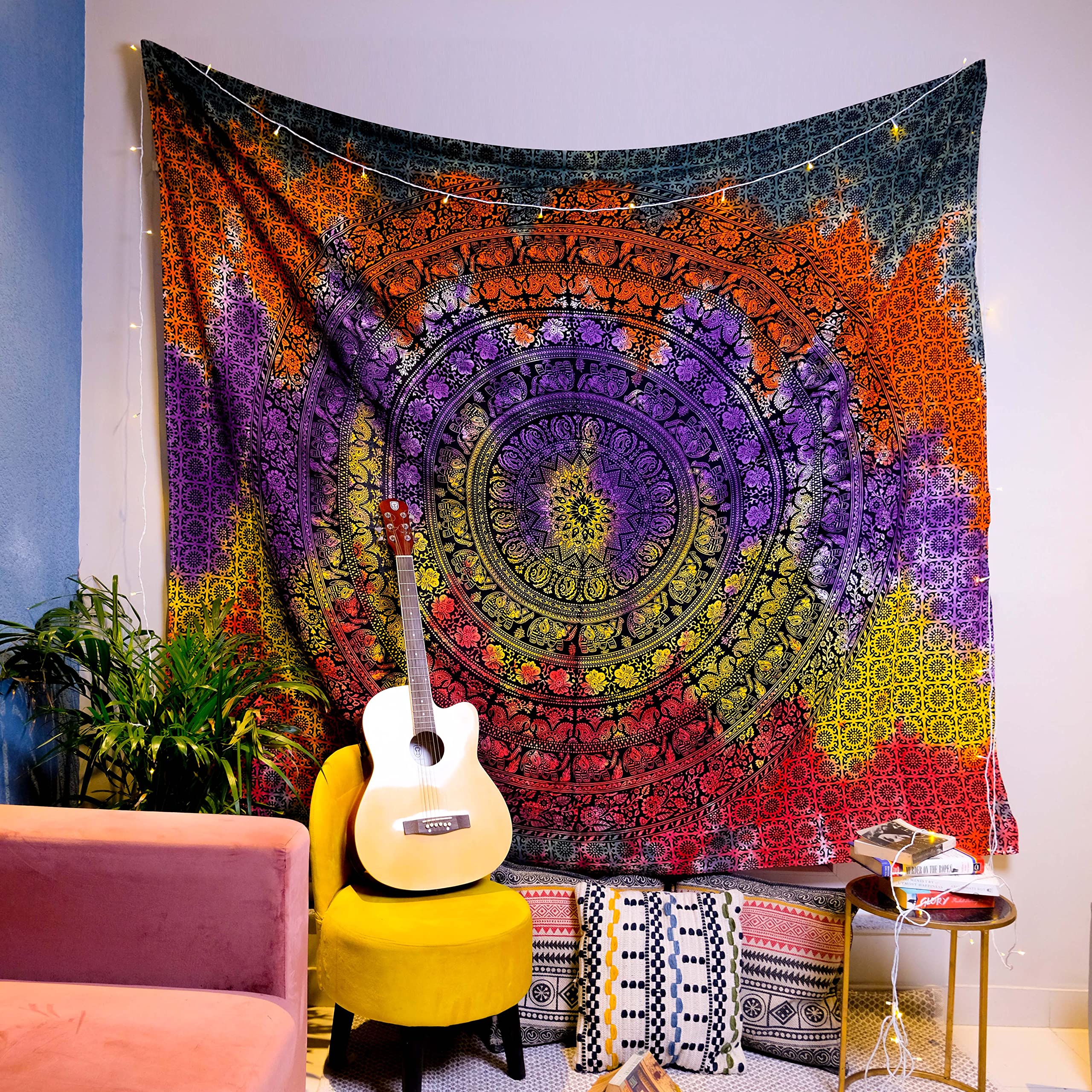 Craft Trade Mandala Elephant Tapestry Colorful Wall Hanging Tapestry Boho Hippie Tapestries for Decor Living Room Yoga Meditation and Bedroom