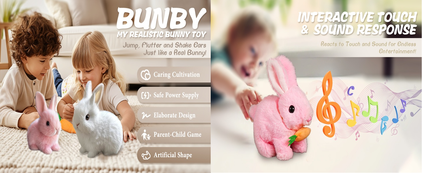 Bunby - Mon Lapin En Peluche Réaliste, Jouet De Lapin Réaliste De Pâques Fait à La Main Pouvant Sauter, Trembler Et Secouer Les Oreilles Pour Les Enfants (Brown+White