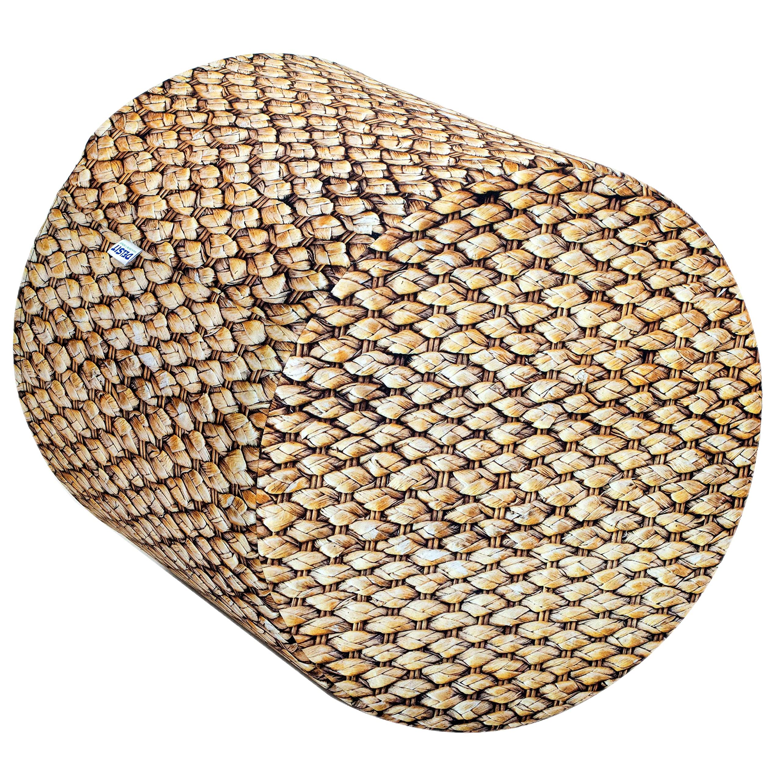 Delsit Woody Outdoor Pouf Ottoman - Rattan Print, Waterproof & Lightweight Round Seat - European Made Footrest, Sitting, Decor & Living Room Furniture - Ideal Poof for Indoor & Outdoor Use