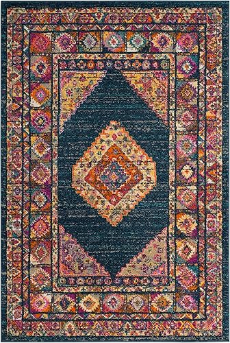 Miniatura 3 de SAFAVIEH Madison Collection - Alfombra de área de 5 pies 1 pulgada x 7 pies 6 pulgadas, color azul y fucsia, diseño de medallón bohemio, no