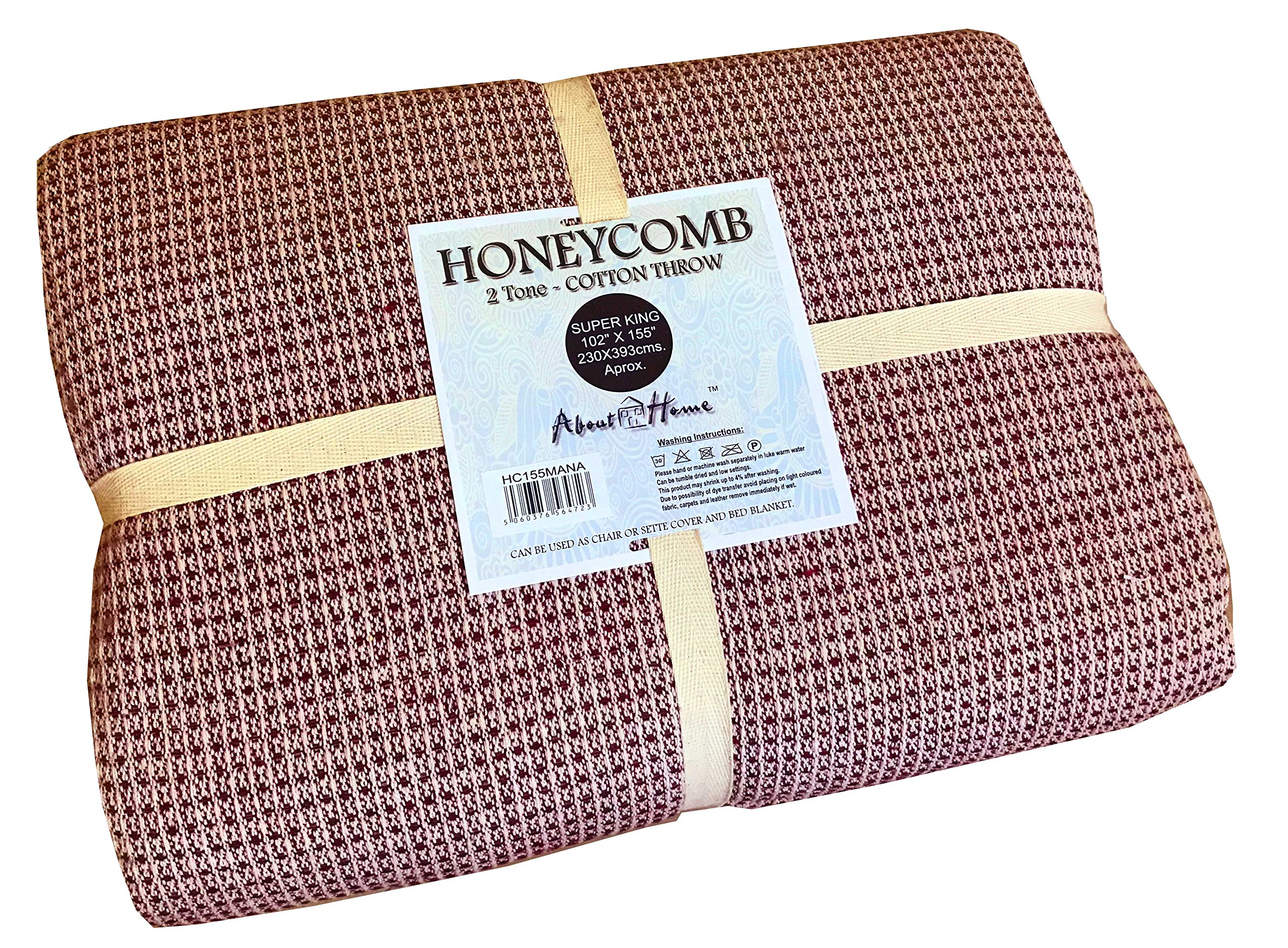 About Home Maroon / Natural Honeycomb Waffle Cotton Throws (Two-Tone) (Maroon/Natural, 102"X155")