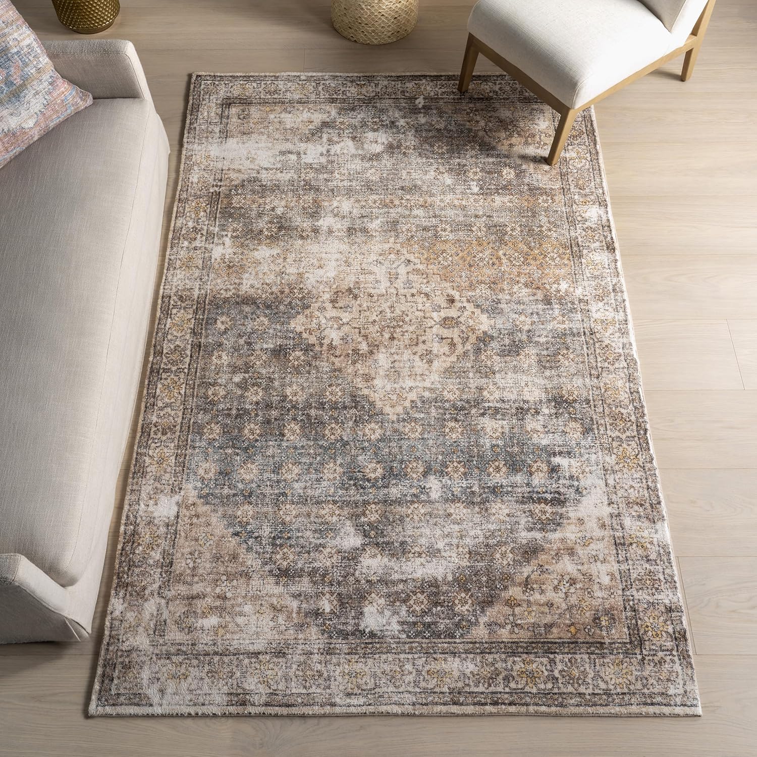 nuLOOM Romona Medallion 5' x 8' Machine Washable Area Rug for Living Room Bedroom Dining Room Kitchen, Romona Brown