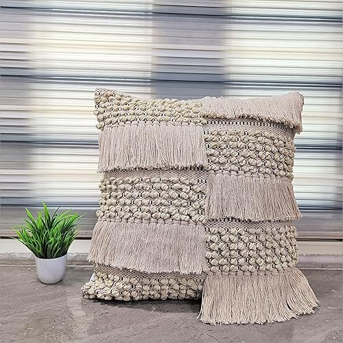 Miniatura 5 de Funda de cojín tejida a mano de 18 x 18 pulgadas, moderna funda de almohada decorativa de algodón y lana para silla Papasan, funda de cojín suave