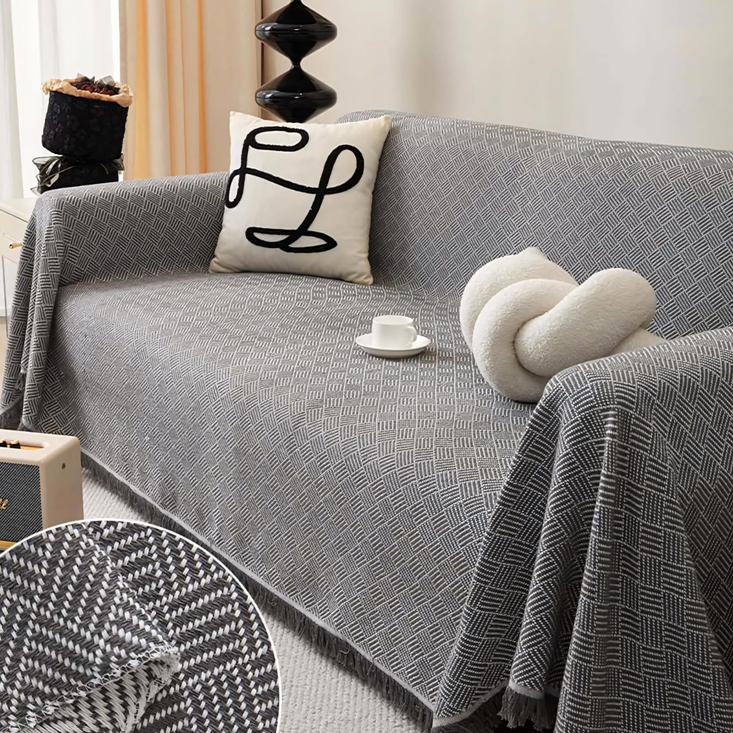 SDYdsgE sofa cover， Large Sofa Covers for Sectional 1 2 3 4 Seater Slipcovers with L Shape Furniture Protector(Grey,180x180cm)