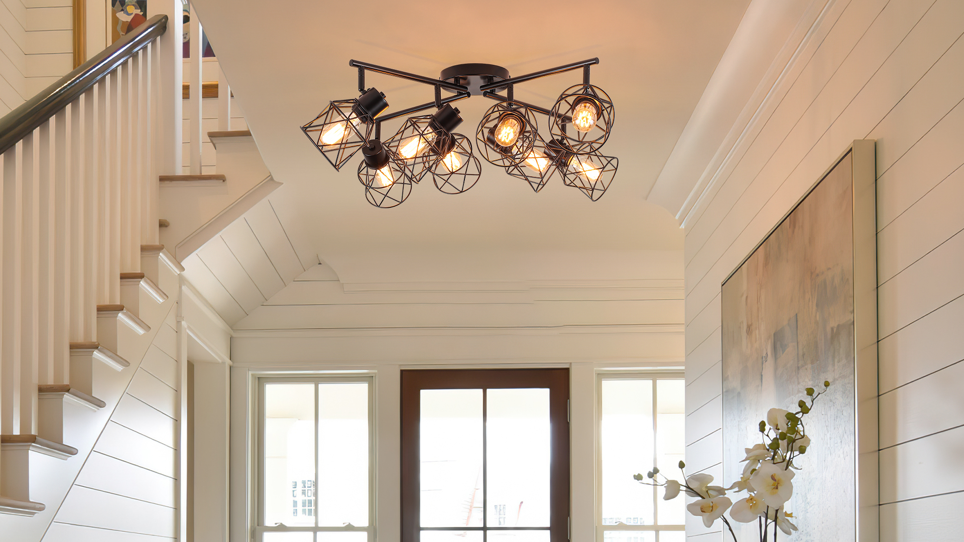 Image of BUXVRCS 8 Lights Black Adjustable Multi-Directional Kitchen Light Fixtures
