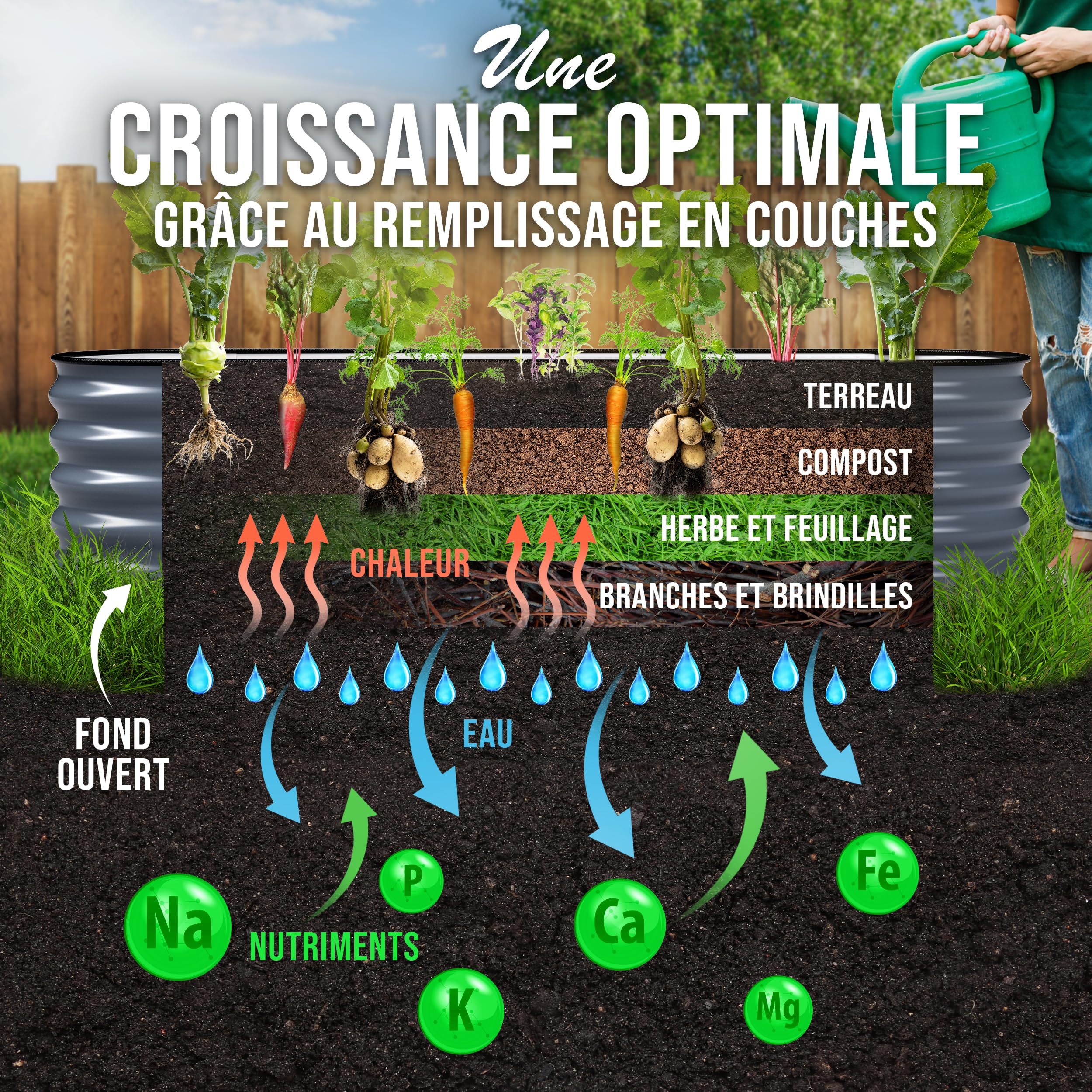 HOFGARTEN 200x60x42cm Potager Surélevé de Jardin [Kit Modulaire 6-en-1] Bac Potager Extérieur à Fond Ouvert en Acier Galvanisé Premium Zn-Al-MG, Durable & Antirouille - Modèle QuickGrow (Anthracite)