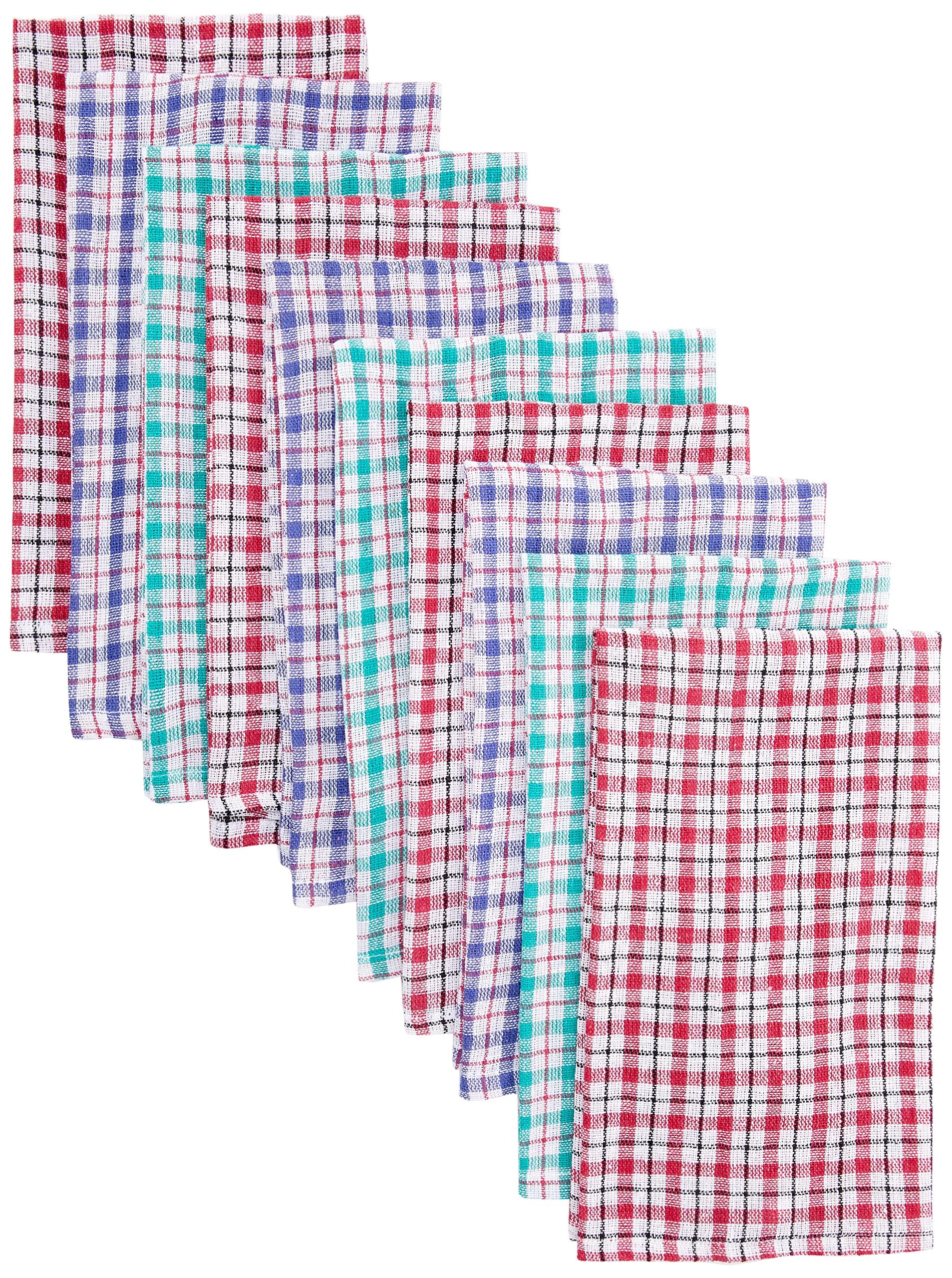 Robert Scott Multi-Colour Tea Towels With A Coloured Check Design | Pack Of 10 | Assorted Colours | Machine Washable | Absorbent Fabric