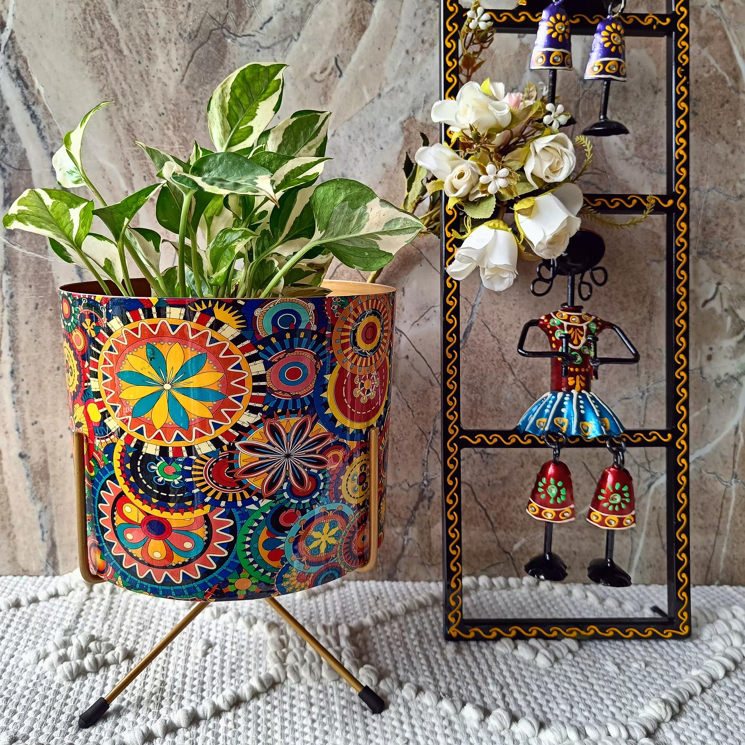 Niyara Colorful Metal Planters Pot for Indoor Plants with Stand Plant Containers Balcony Decoration Size :Large 13 inches Height with Stand (Jaipur Print) (B08L7GDMVQ) Amazon Price History, Amazon Price Tracker