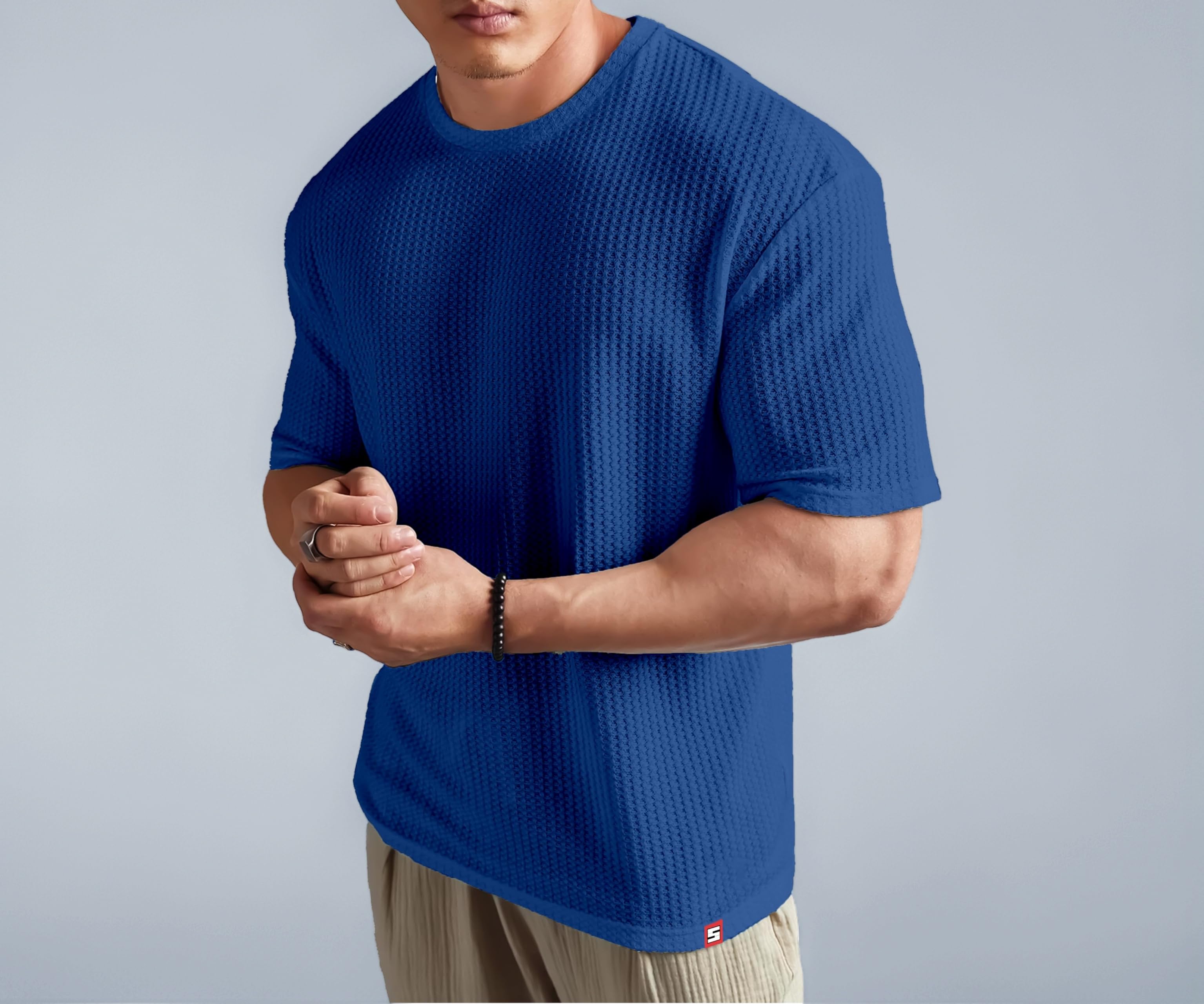 SHODOXยฎ Men Oversized T Shirt Solid Dotted Design | Round Neck Loose Fit Drop Shoulder Casual T-Shirt for Men