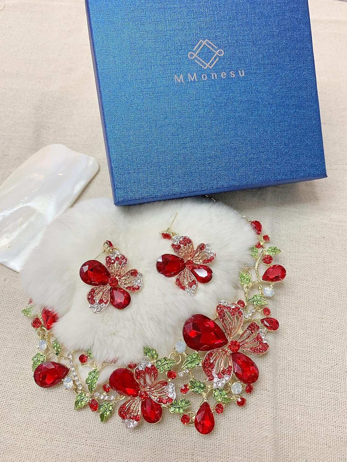 Crystal Flower Bib Statement Necklace Set Chunky Diamond Flower Statement Necklace & Earrings Drama Bib Collar Jewelry Set for Women Prom Party Jewelry - Image 6