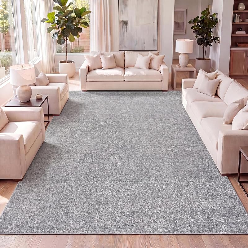 JONATHAN Y Haze Solid Low-Pile Gray Indoor Area Rug 8x10, Coastal,Bohemian,Minimalist,Classic, Easy-Cleaning for Living Room,Bedroom,Kitchen,Pet Friendly,Non-Shedding (SEU100A-8)