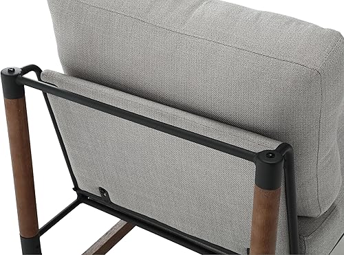 Miniatura 9 de Wahson Silla de descanso Mid Century Chaise lounge, sillón tapizado de lino retro, con marco de madera y cojines de lino, silla grande para sala de