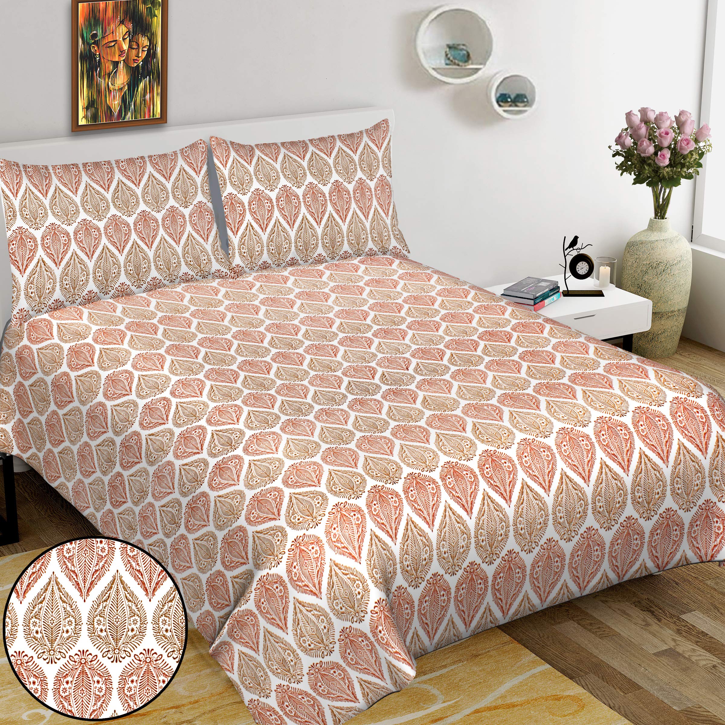 RHF King 100% Cottonl Bedspread Bed Cover Floral Design Double bedsheet with 2 Pillow Covers (8 Feet X 9 Feet, 100" X 108")- Multi Color (King- (8 Feet X 9 Feet, 100" X 108"), NP-21)-picture-28