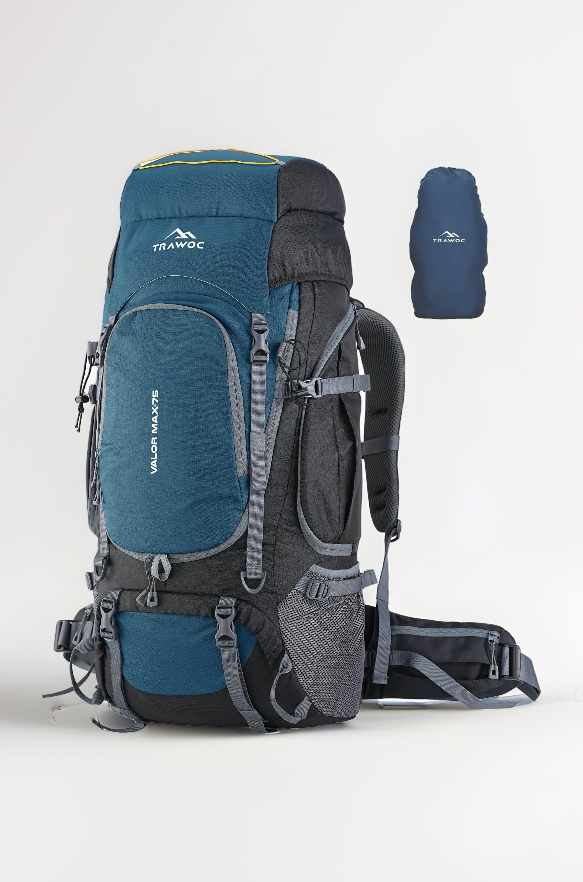 TRAWOC VALOR MAX 75 Ltr Travel Backpack Camping Hiking Trekking Bag Rucksack for Men & Women with Rain Cover/Shoe Compartment, English Blue, 3 Year Warranty