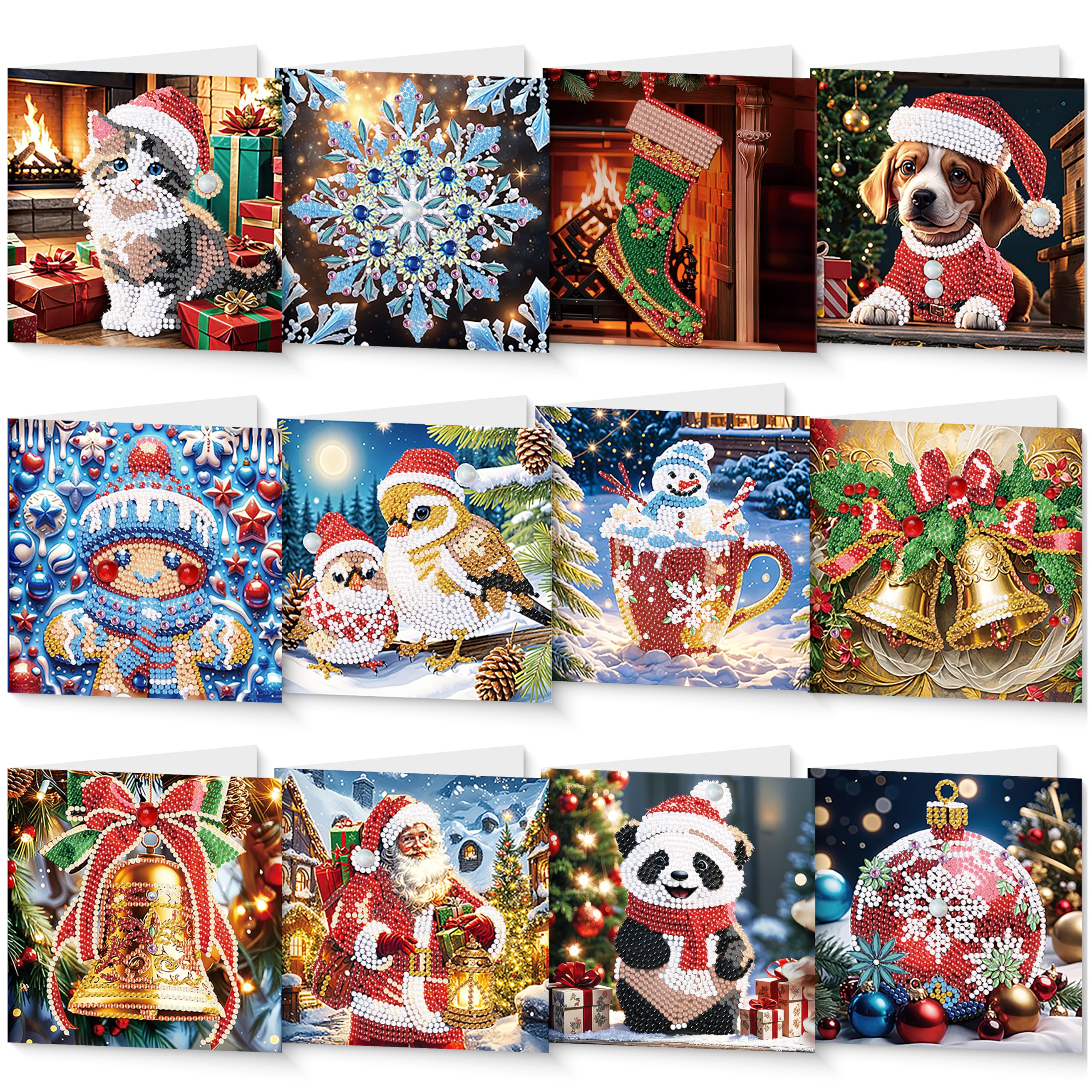 GwaOery Christmas Cards DIY Diamond Art 5D Numbers Santa New Year Greeting Card Kits with Envelopes Handmade Christmas Postcards Decorations Xmas Gift for Adults Kids (Style-1)
