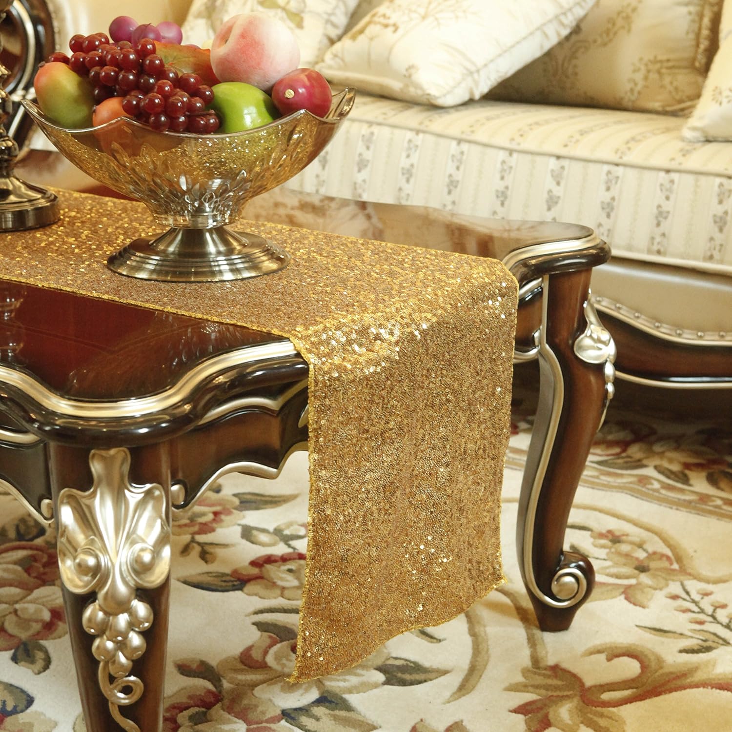 Uр Tо 60% оƒƒ Kevin Textile Decorative Sequins Glitzy Embroidered Wedding/Banquet/Party Table Runner/Squin Linens Tablecloth, 14x108, Gold