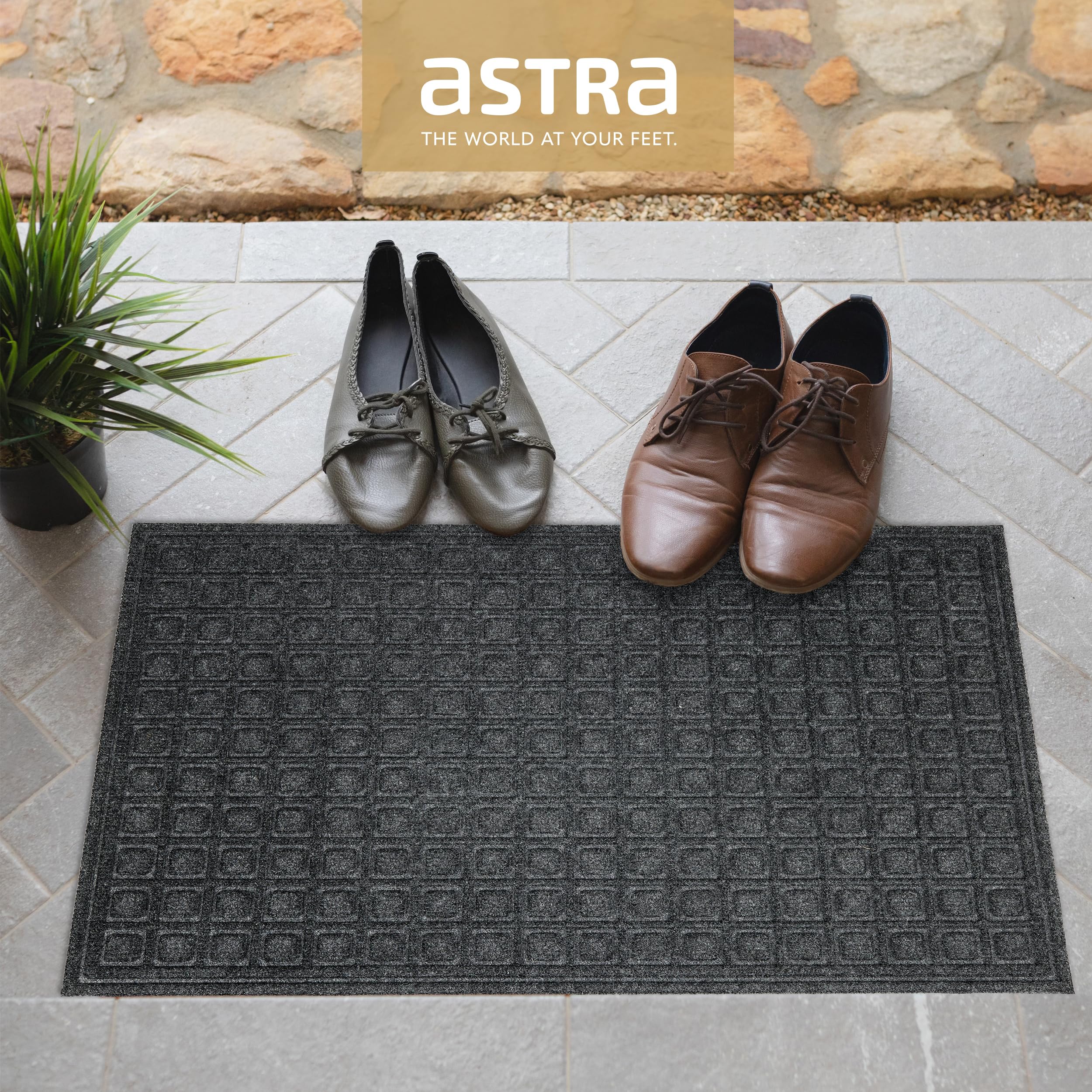 Astra Zerbino antiscivolo per esterni - Tappetino antipolvere resistente alle intemperie - Tappeto per porta d'ingresso antisporco - Set di 2 45 x 75 cm - box grigio