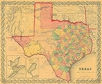 Vista 1 de 1855 Mapa del condado de Texas por J.H. Colton