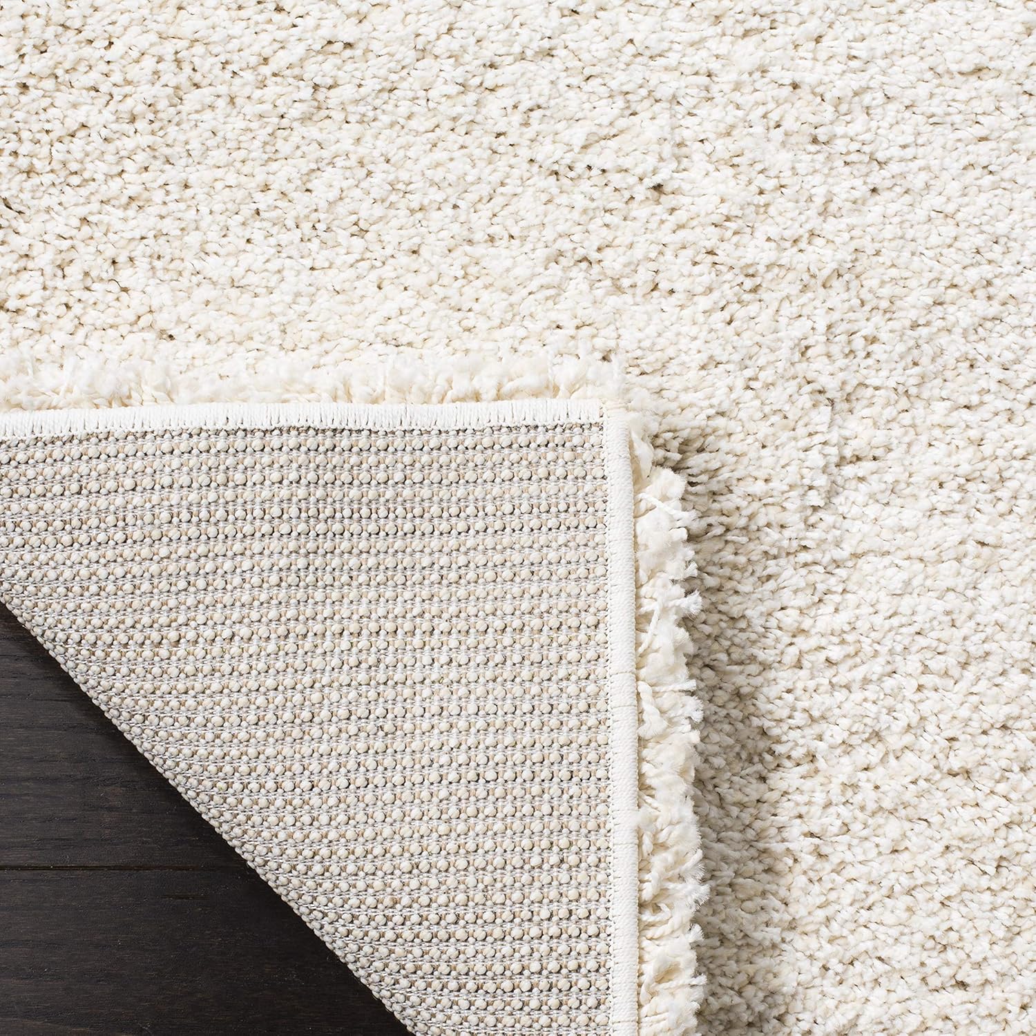 SAFAVIEH Milan Shag Collection Area Rug - 4' Square, Ivory, Solid Design, Non-Shedding & Easy to Clean, Plush Thick Pile, Ideal for Living Room, Bedroom (SG180-1212)