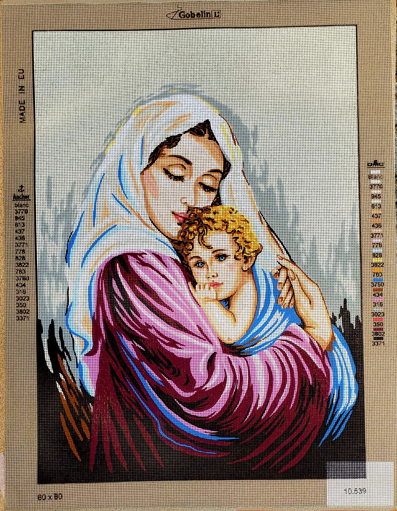 ヨーロッパ式刺繍絵タペストリー:  Madonna with the Child ヨーロッパ式刺繍絵タペストリー: Madonna with the Child
