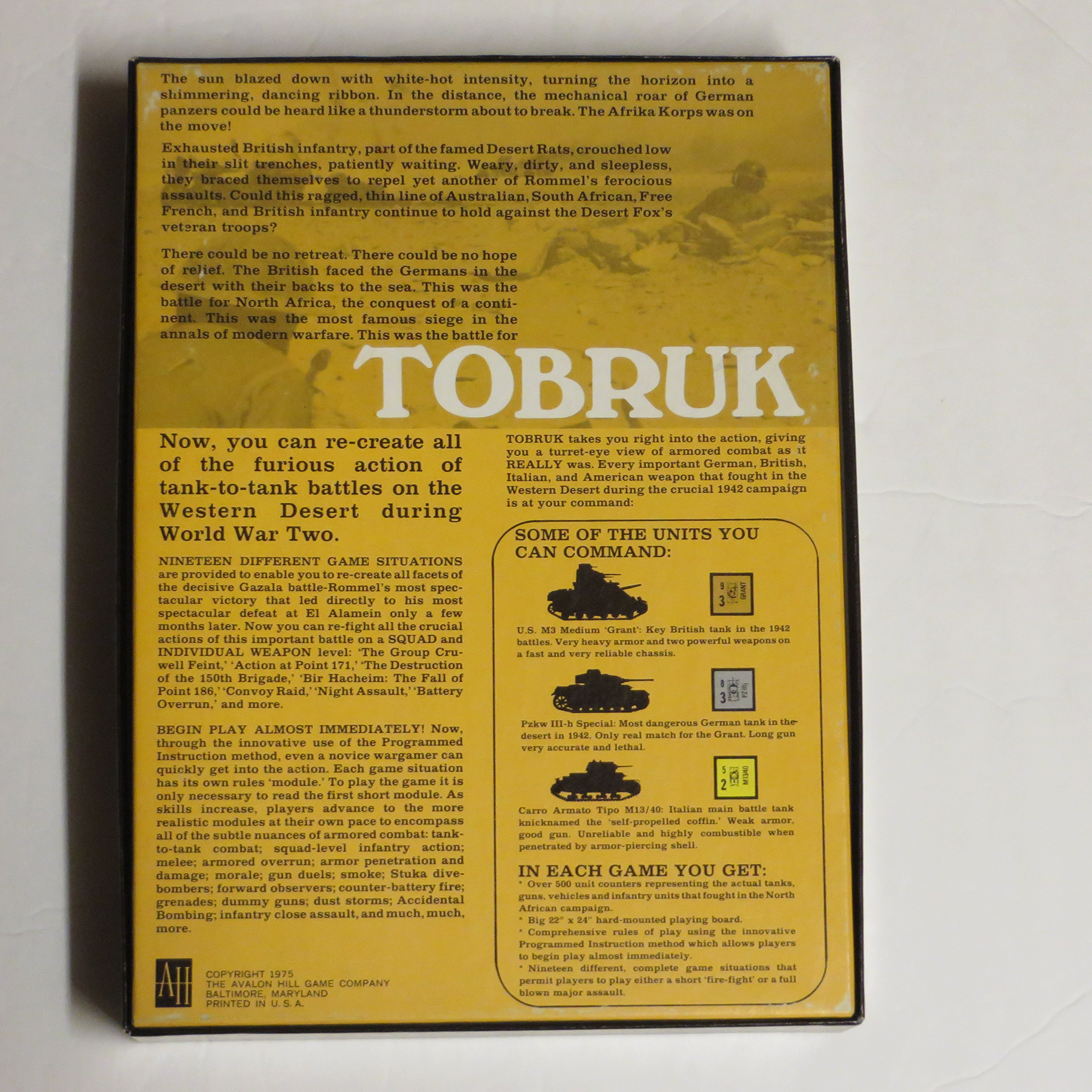 Amazon.com: AH: Tobruk, Tank Battles in North Africa 1942, Board