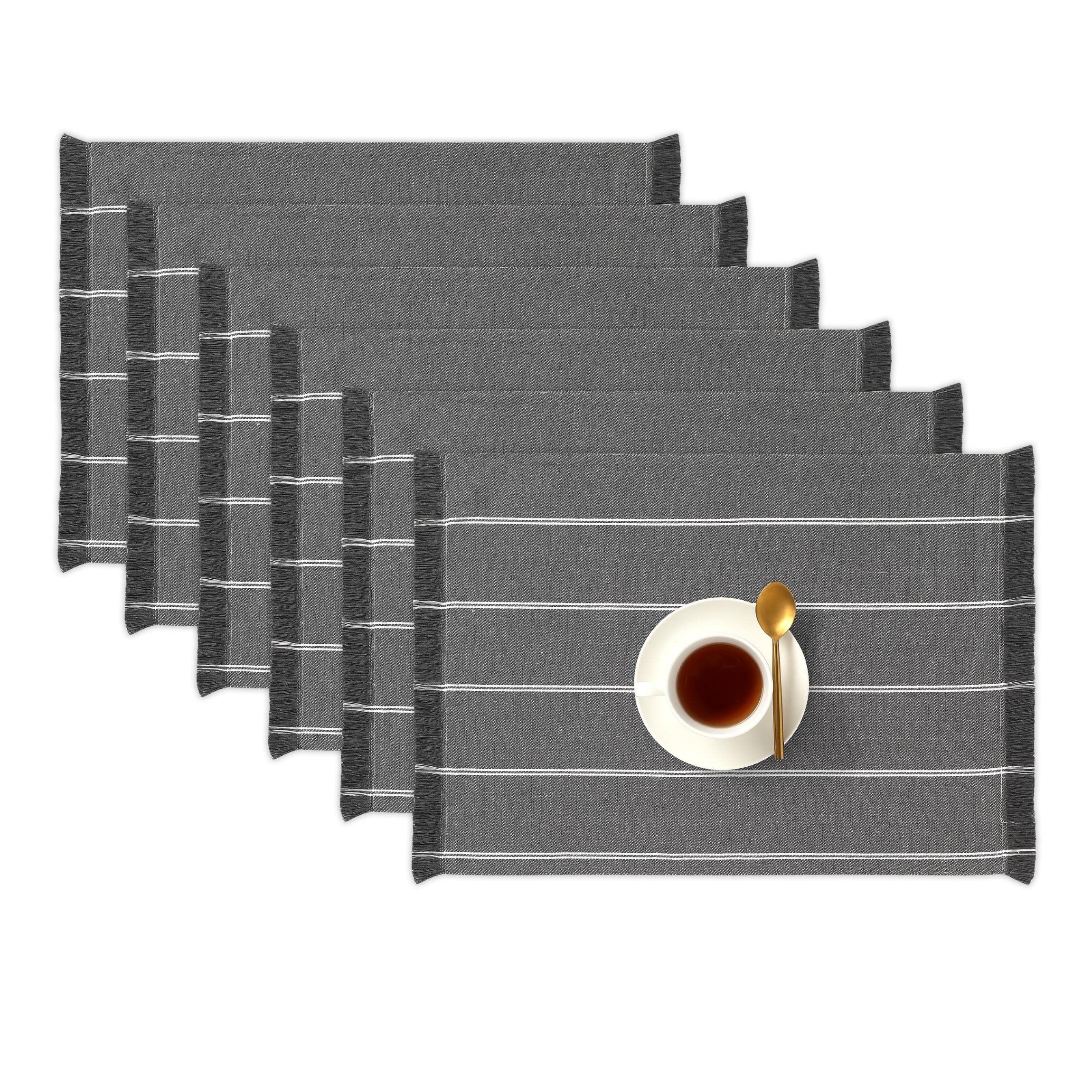 Folkulture Placemats Set of 6 for Kitchen & Table Linens, 14" X 19" Place Mats 100% Cotton for Dining Table, Heat Resistant Cloth Placemats with Tassels for Farmhouse Décor, (Steel Gray)