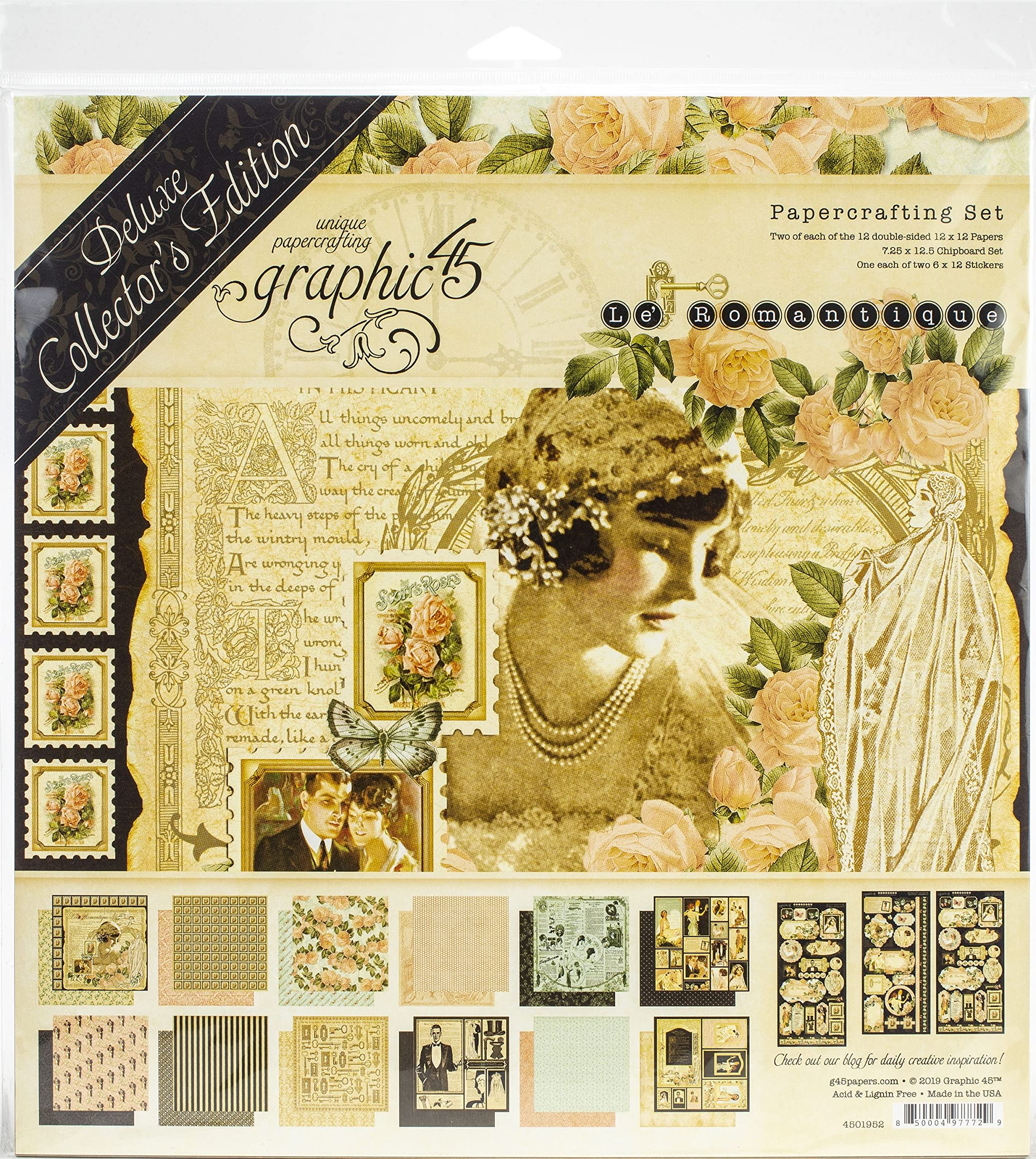 Graphic 45 Deluxe Collector's Edition Pack 12"X12"-Le Romantique, Multicolor