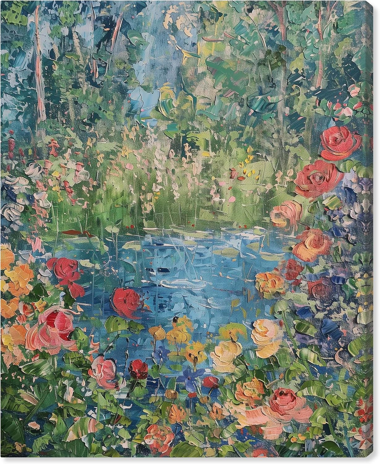 Art Remedy Serene Escape Gallery Wrapped Impressionism 1 Piece Canvas Wall Art/Monet And Van Gogh Inspired Art, 30" x 36", Gallery Wrapped Gallery Wrapped 36"L x 30"W