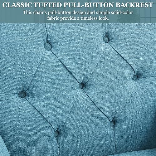 Miniatura 70 de HUIMO Silla de club copetuda, silla decorativa con almohada lumbar, sillón con botones de tela de lino, sillas tapizadas para dormitorio, sala de