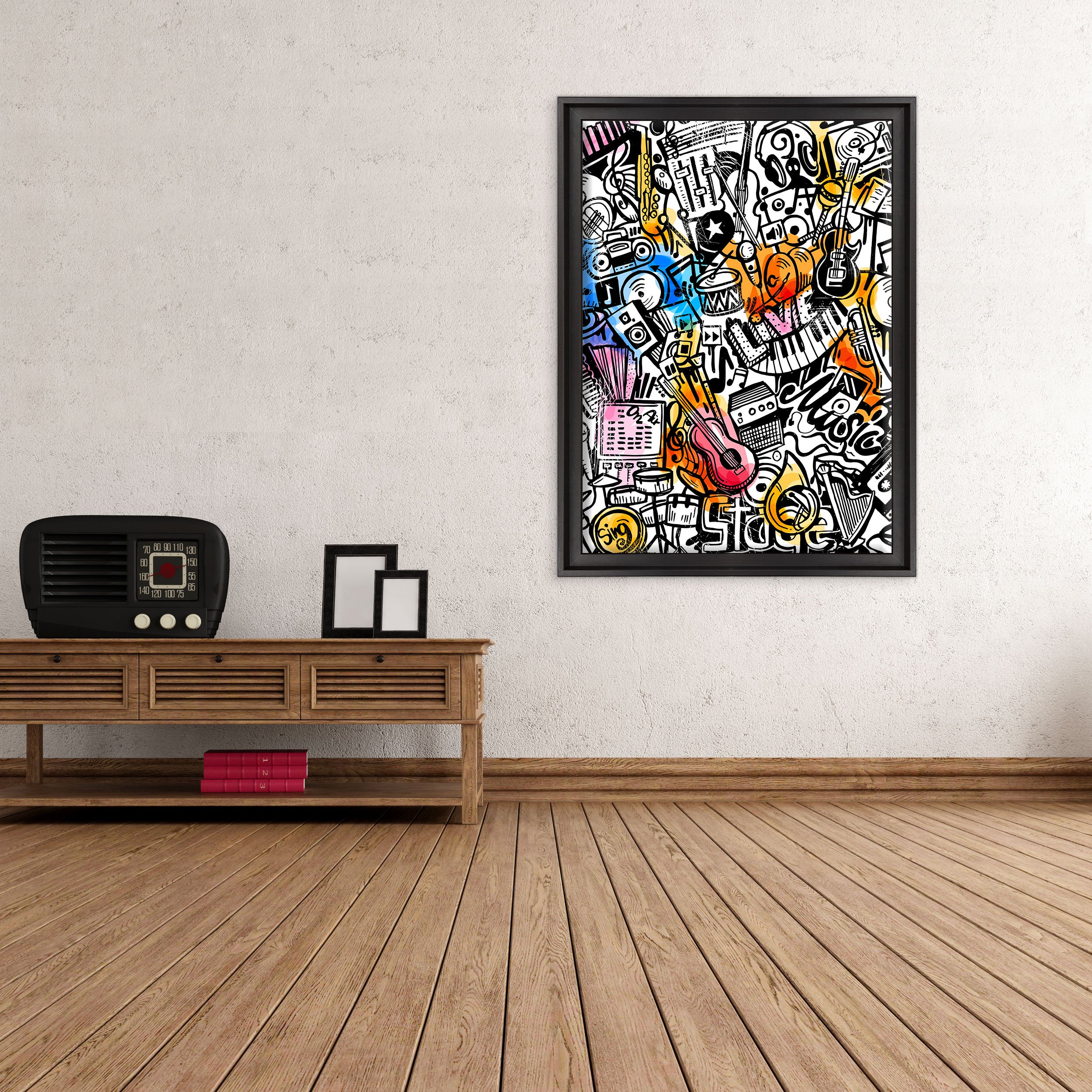 ConKrea Tableau sur toile canvas – Encadré – Prêt à accrocher – Musique Jazz Soul Blues Rock – Illustration Graffiti – Street Art Dimensione: 30x40cm C - Colore Nero Contemporaneo