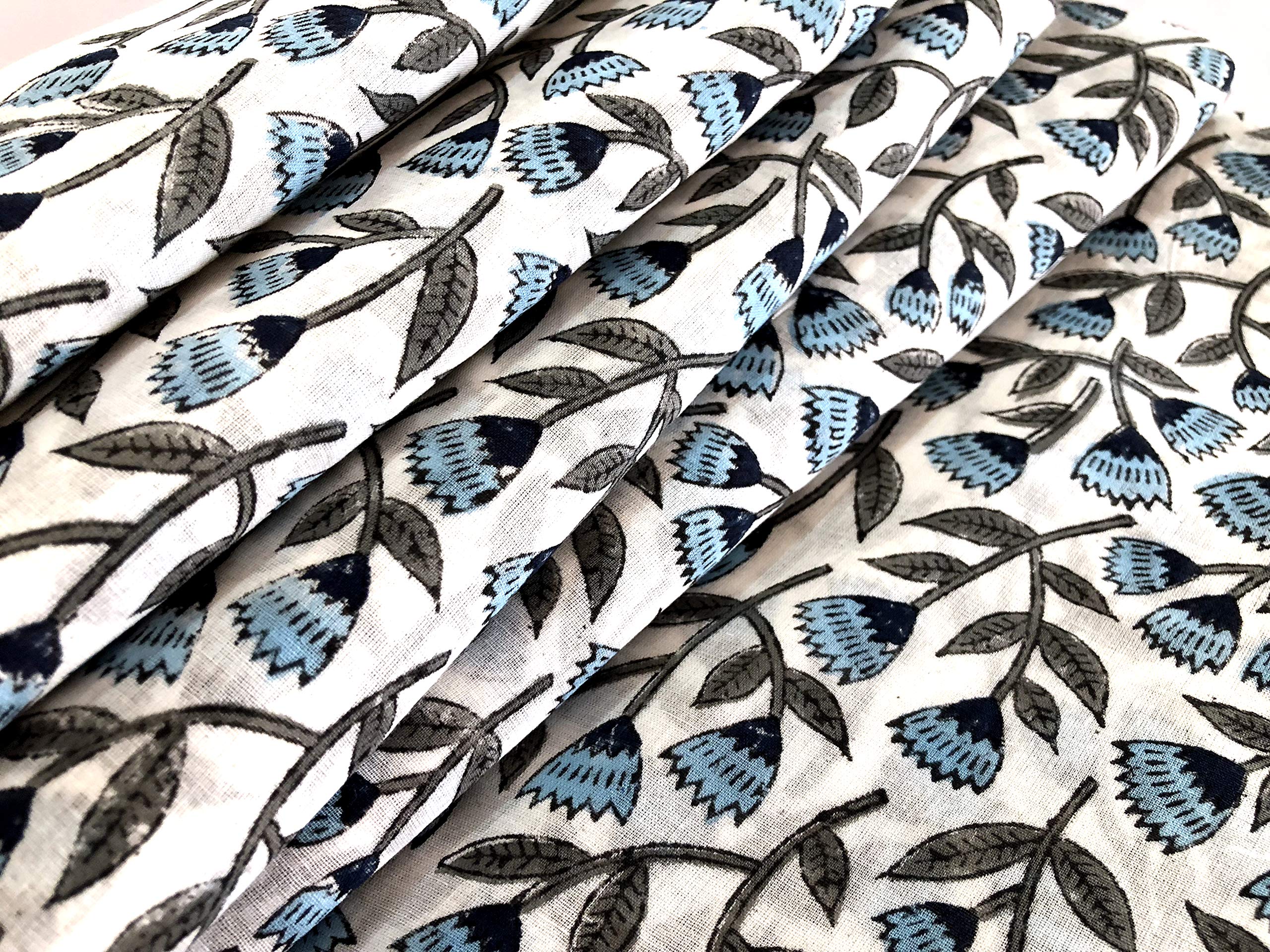 Traditional Jaipur Printed Cotton Fabric by The Yard, Indian Print Fabric Cloth for Summer Dress, Kurtis, Scarf, Cushion, Sofa Covers (2.5 Yards)