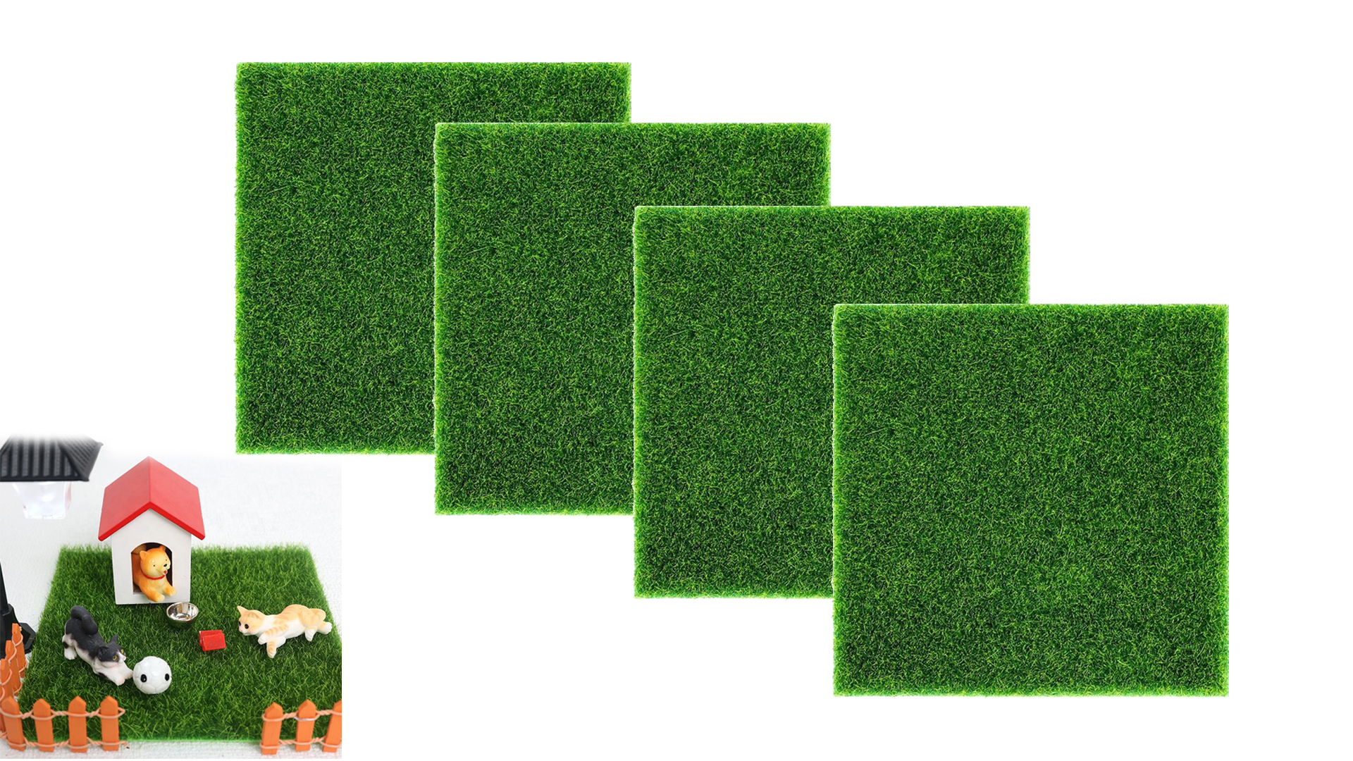 Pack De 4 Césped Artificial Para Manualidades - 15x25 Cm, Musgo En Miniatura, Decoración De Jardín Y Casas De Muñecas