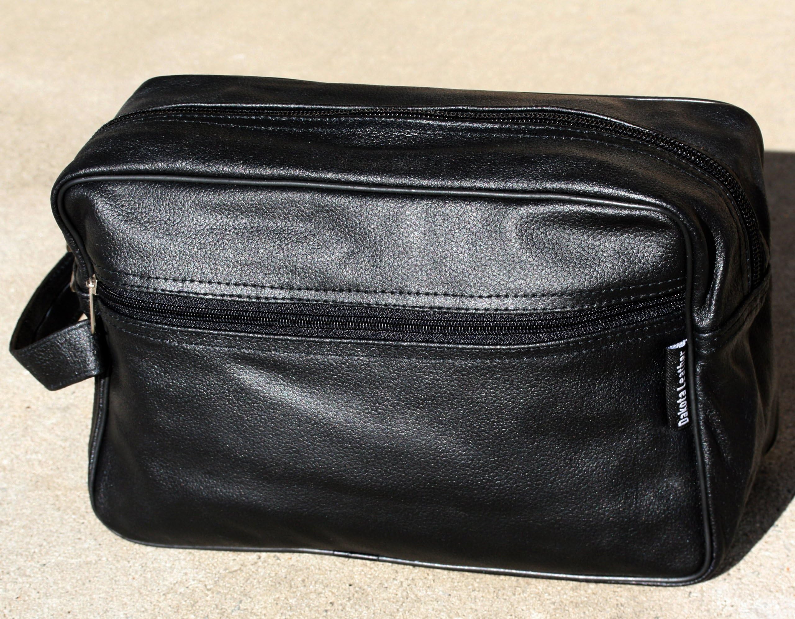 Mens Travel Toiletry Bag Onyx Black Pebbled Leather Shaving Dopp Kit