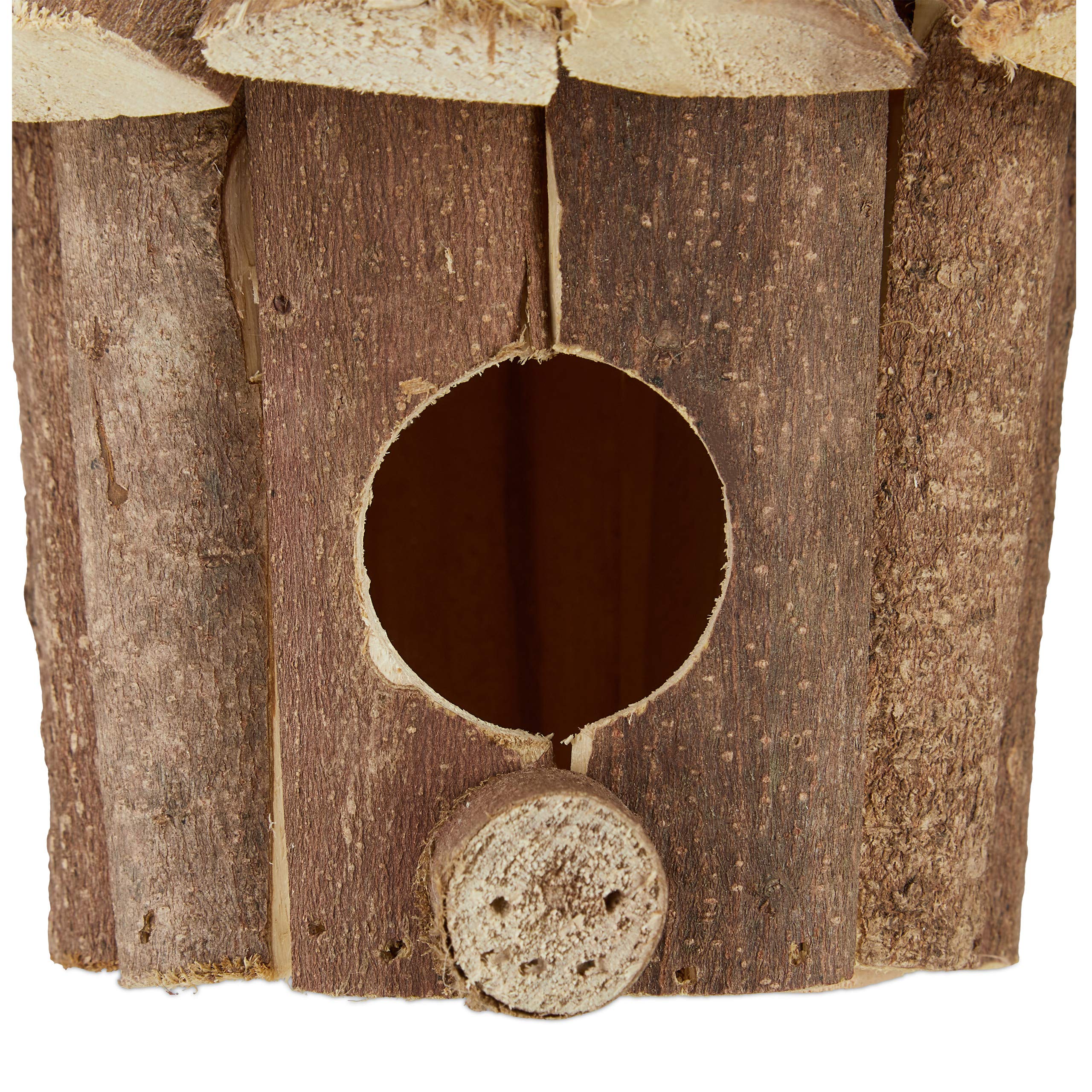 Relaxdays Casetta per Uccelli, Decorazione da Appendere, Legno Non Trattato,Balcone & Giardino, 16x16x16 cm, Naturale