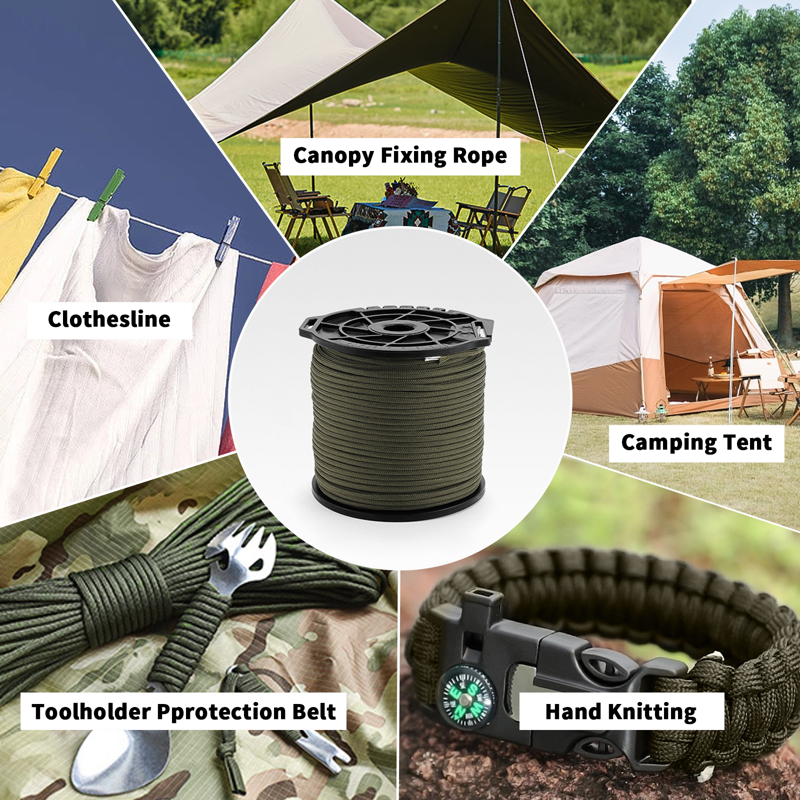 Paracorde 4 Mm – 48 M (4x12 M) En Nylon, 9 Brins, Résiste à 280 Kg – Pour Survivalisme, Camping, Bricolage
